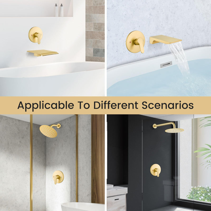 Airuida Round Single-Function Shower Handle Valve Trim Kit Shower Valves Wall Mount Brass Faucet Shower Rough-in Valve Bathroom Trim Kit Single Handle Tub Shower Valve Male Thread Brushed Gold