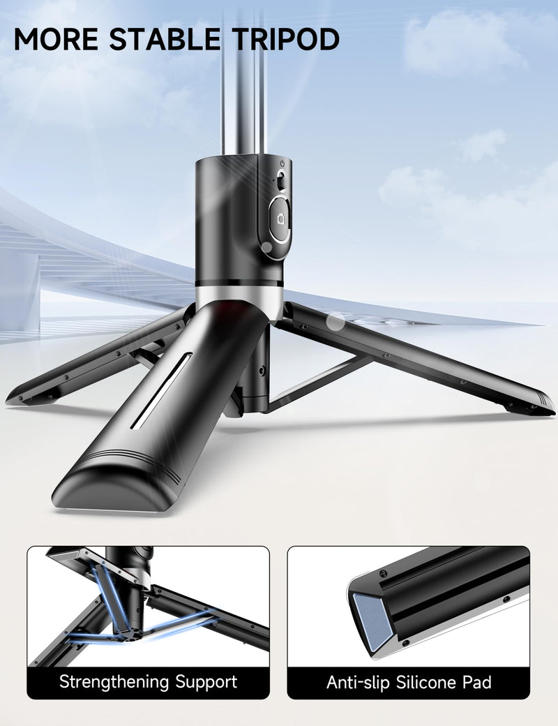 [Australia - AusPower] - 45" Selfie Stick Tripod with 2 Lights, Extendable 5 in 1 Selfie Stick Phone Tripod, Portable Selfie Sticks with Wireless Remote Compatible with iPhone 15/14/13 Pro Max, Samsung, Android, Gopro Black(with 2 Light) 
