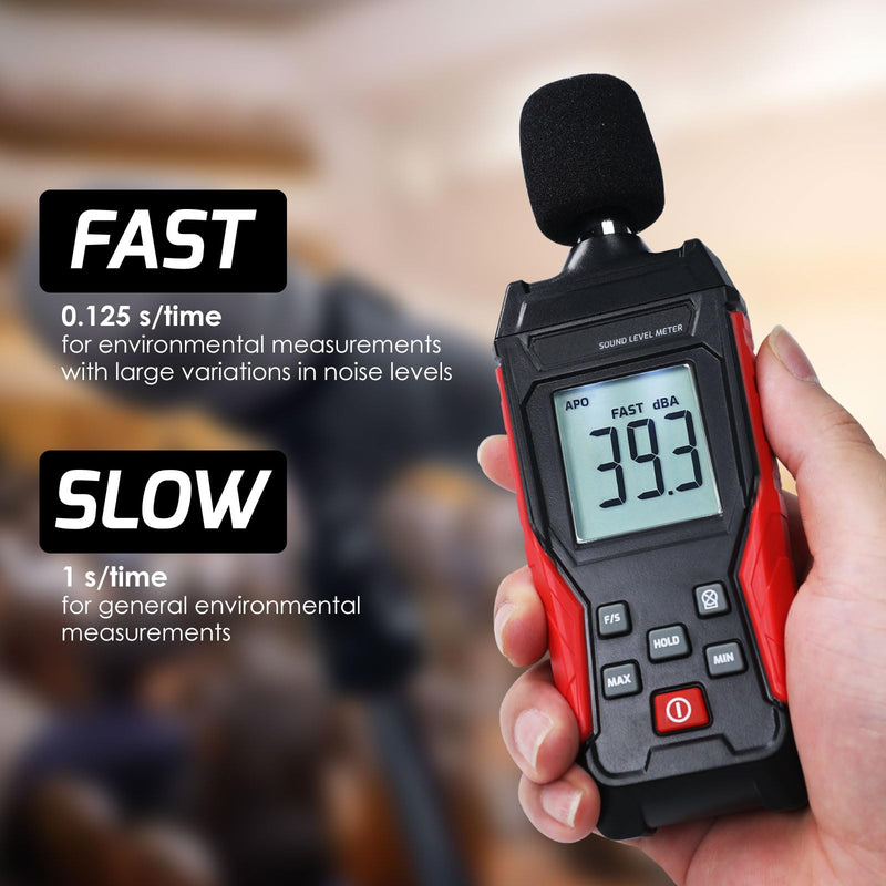 Dezibel Meter, Digital Sound Level Meter 30-130dB Digital Audio Noise Meter with Max/Min, LCD Backlight Display, Sound Detector, Sound Level Meter for Home, Office, School black