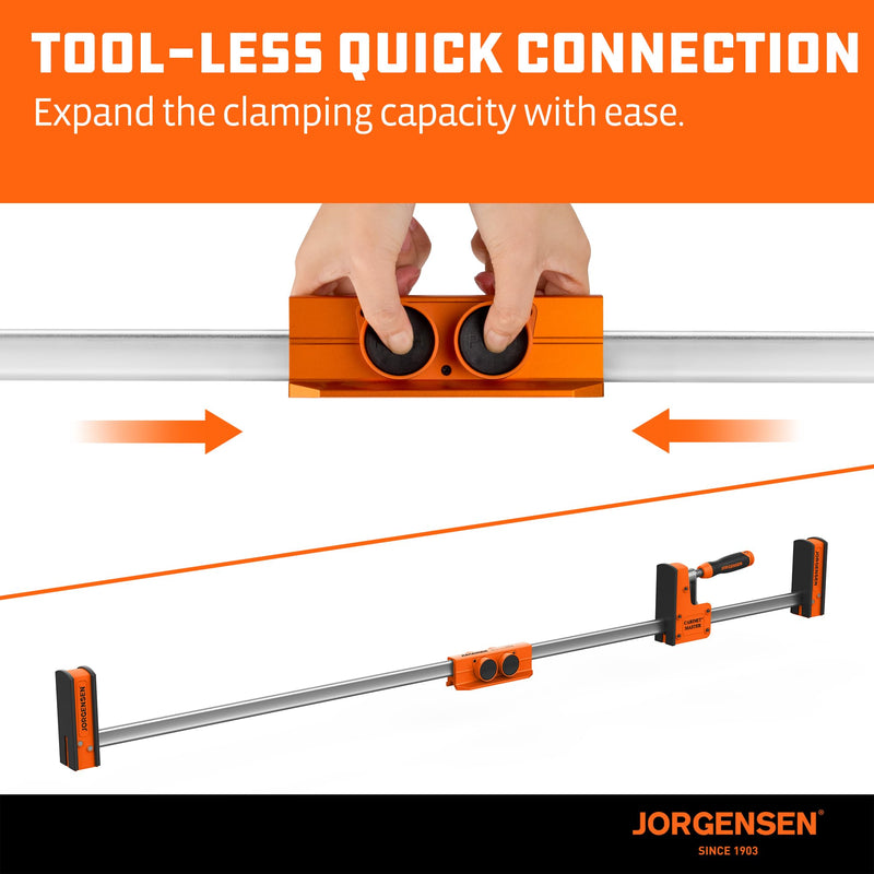 [Australia - AusPower] - Jorgensen Parallel Clamp Extender, Heavy-Duty Aluminum Connector for Cabinet Master Clamps, 2200LBS Strength, Quick Tool-Free Lock, Extend Clamping Range for Woodworking and Cabinets 