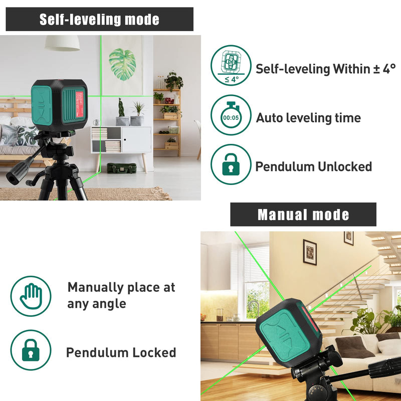 [Australia - AusPower] - HYCHIKA Laser Level 360 Self Leveling, 50 ft Lazer Leveler Tool, Green Cross Line Lazer Level for Picture Hanging, Tile, Decoration & DIY Indoor/Outdoor Construction, Battery & L-Bracket Included 