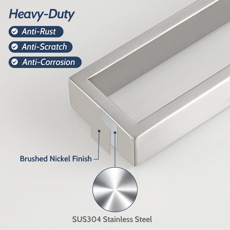 Sayayo Brushed Nickel Towel Bar for Bathroom, 16 Inch Hand Towel Holder Wall Mount Square Towel Ring SUS304 Stainless Steel Towel Rack