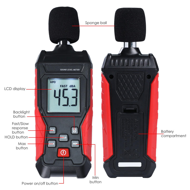 [Australia - AusPower] - Noise Decibel Meter Portable Sound Level Meter SPL Meter 30 to 130dBA Range Sound Meter Noise Decibel Reader with Backlight LCD Displays Decibel MAX MIN Data Hold Alarm for Home, Office, Factory 