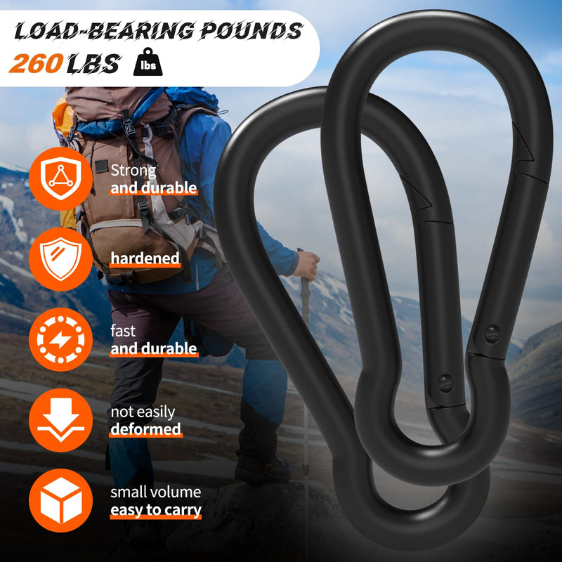 [Australia - AusPower] - Carabiner Clips M6 Spring Snap Hooks 120PCS Black Small Carabiners Galvanized Steel Quick Links Caribiniers for Outdoor Hiking Camping hammocks dog leashes backpack snaps M6-120PCS 120 