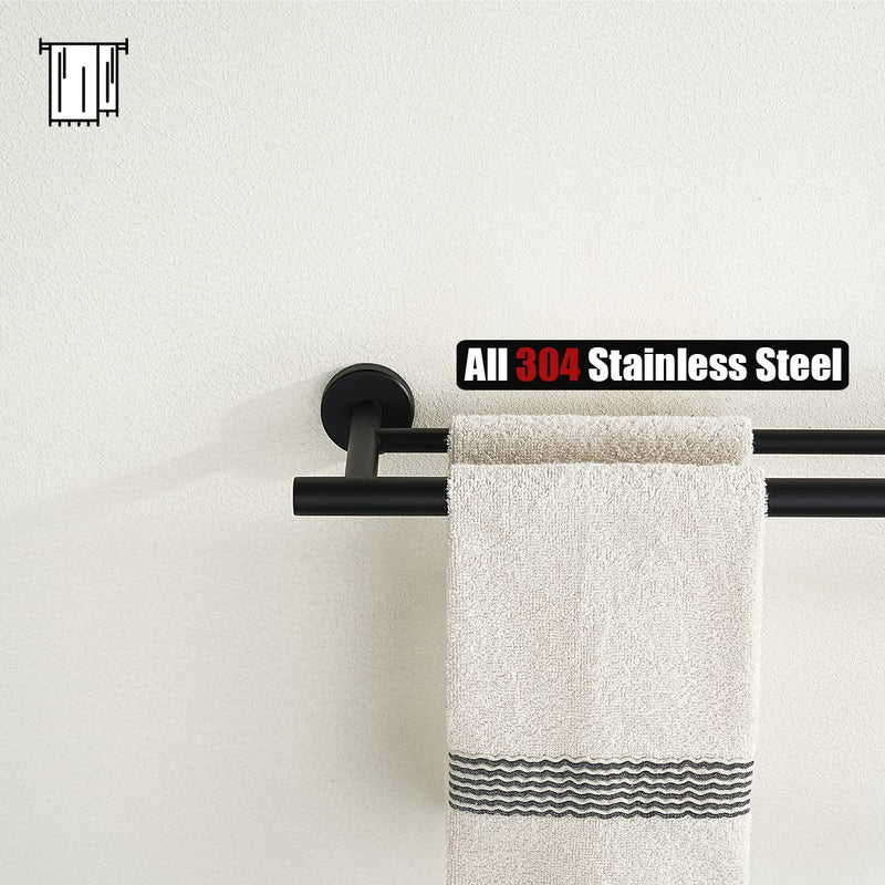 JQK Double Towel Bar 27 Inch, Matte Black Useable Length 24 Inch 304 Stainless Steel Thicken 0.8mm Bath Towel Rack for Bathroom, Towel Holder Wall Mount, TB100L24-PB