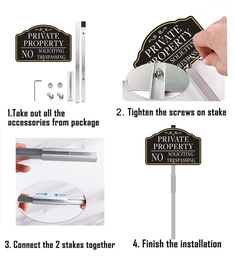 [Australia - AusPower] - 1 Pack Private Property No Trespassing Sign No Soliciting Sign for House and Yard -12" x 8" Rust/Fade-Free Metal Sign with 28 Inches Long Stake Aluminum 1 Pack 