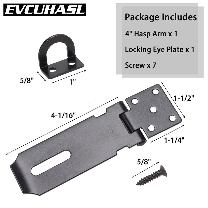 [Australia - AusPower] - Door Lock Hasp Latch, Thicked Design Latch Lock, Stainless Steel Security Packlock Clasp Hasp Lock Latch for Doors, Black Finish with Screws, 1 Pack(4 Inch) 4 Inch 
