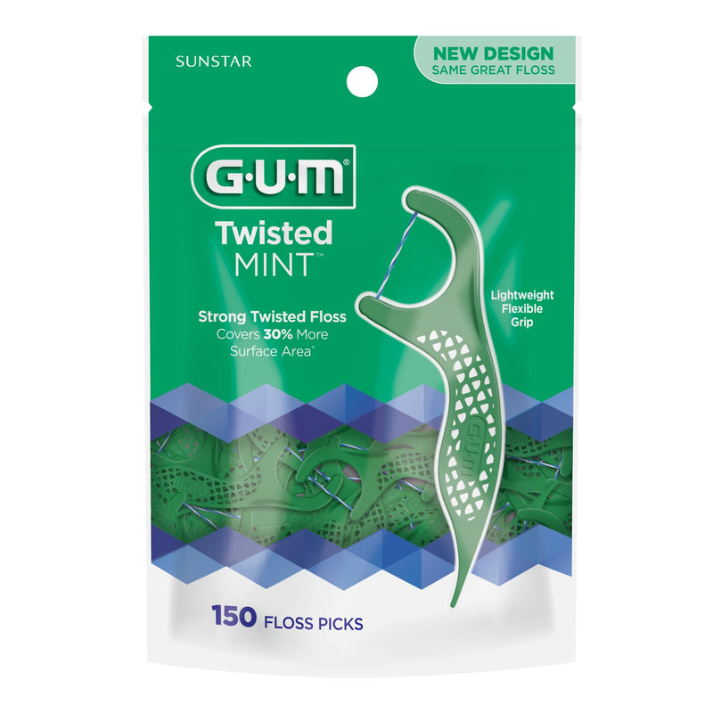 [Australia - AusPower] - GUM Twisted Mint Floss Picks - Twisted Threads, Shred-Resistant Floss, Easy Grip Handle, 150 Count (Pack of 1) 150 Foot (Pack of 1) 