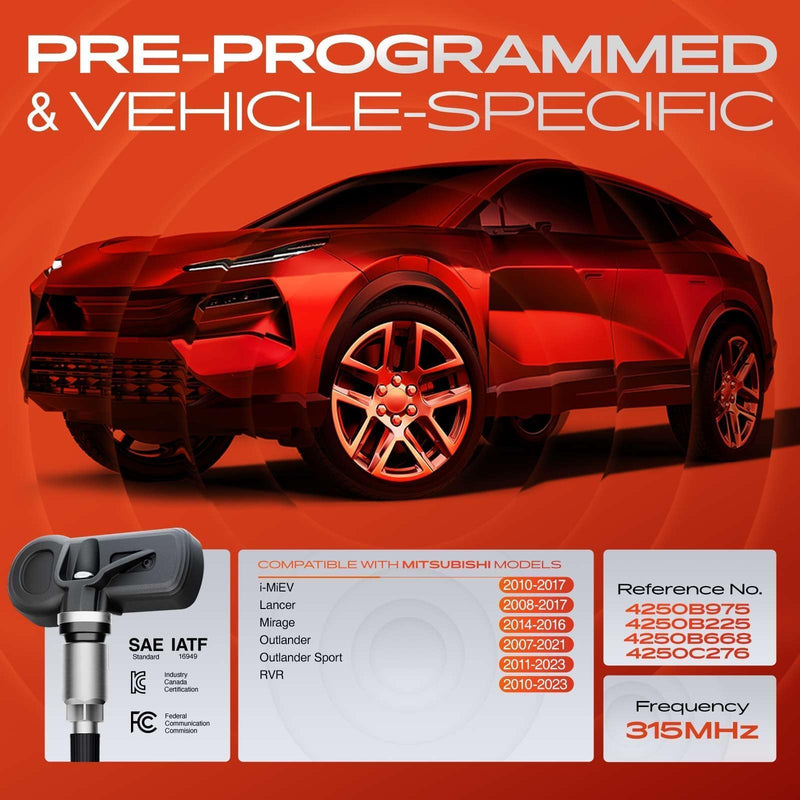 A-Premium 4PCS Pre-Programmed TPMS Sensor Tire Pressure Monitoring Sensor - Compatible with Mitsubishi Outlander 2007-2021, Mirage 2014-2016, Lancer 2008-2017, i-MiEV iMiEV 2010-2017, RVR - 315MHz