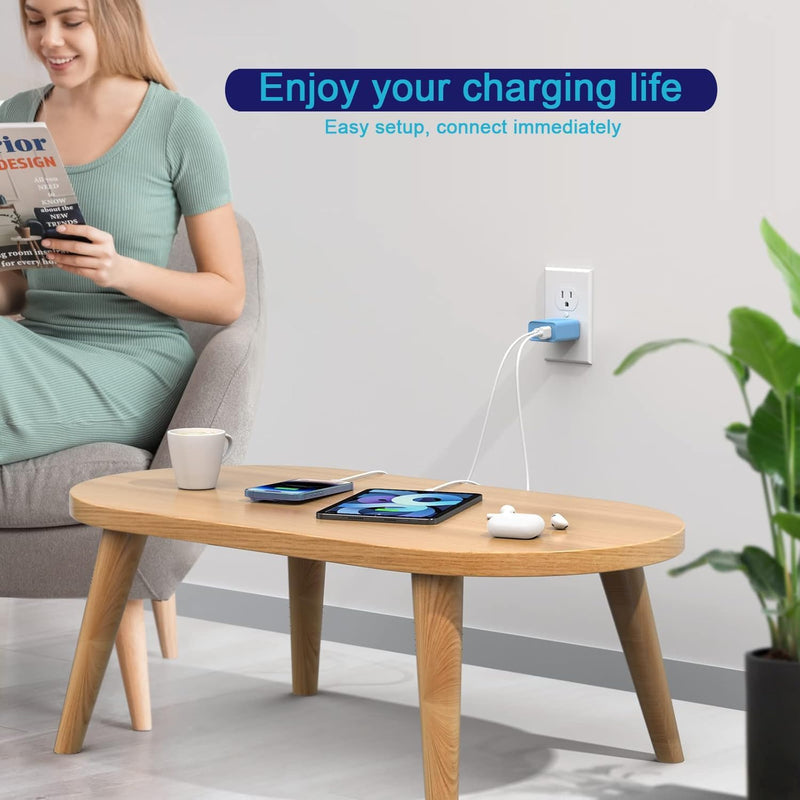 10 Foot Fast iPhone Charging Cable,2Pack 20W Dual Port USB C+A Wall Charger Block with 10FT Type C-C Charging Cable Apple Adapter for iPhone 17/17 Air/17 Pro/16/16e/16 Pro Max/15 Pro/iPad(Purple/Blue) 10FT C-C Purple/Blue 2
