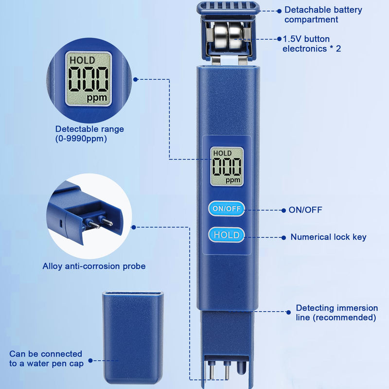 [Australia - AusPower] - 2025 New Portable Digital TDS Water Meter - 0-9990 ppm Water Quality Tester for Drinking Water, Farming, Aquariums,Pools&RO-RODI Systems 