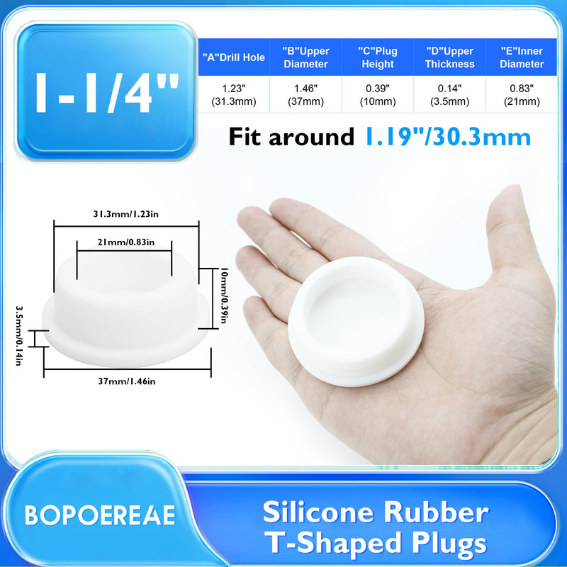 [Australia - AusPower] - 6 Pcs 31.3 mm Silicone Rubber Plug for 30.3-31.3 mm/ 1-3/16-1/1/4 in Round Holes, Waterproof T Type Rubber Stoppers, Soft Flexible Snap-On Seal Plugs Tube Pipe End Cover Caps Insert, White 31.3mm(1-3/16") 