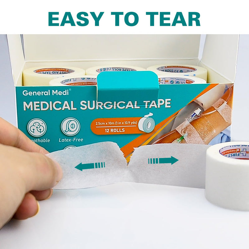 [Australia - AusPower] - General Medi Soft Paper Surgical Tape 1" x 10.9 Yards, Gentle Adhesion (12 Rolls) 12 Rolls 