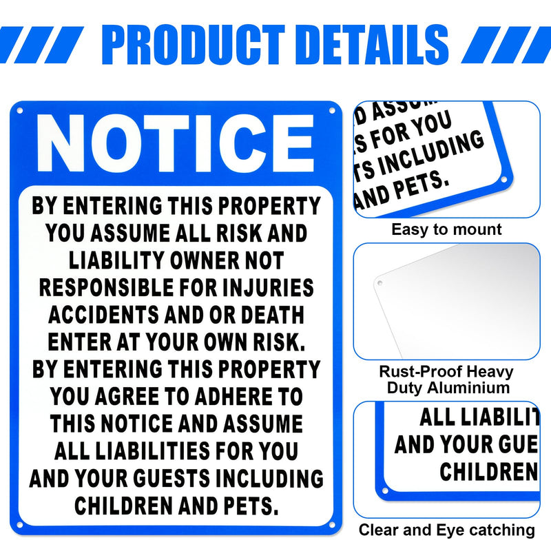 4 Pcs Not Responsible for Accidents or Injuries Sign Aluminum Enter at Your Own Risk Warning Sign 9 x 12 Inches Notice by Entering This Property for Lost or Stolen Items 4