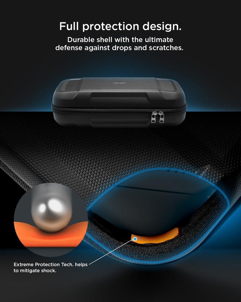 [Australia - AusPower] - Spigen Rugged Armor Pro Designed for Steam Deck LCD (2022) / Steam Deck OLED (2023) Hard Shell Travel Carrying Case with Pockets for Accessories and Original Charger Storage Bag Carry Case - Black 