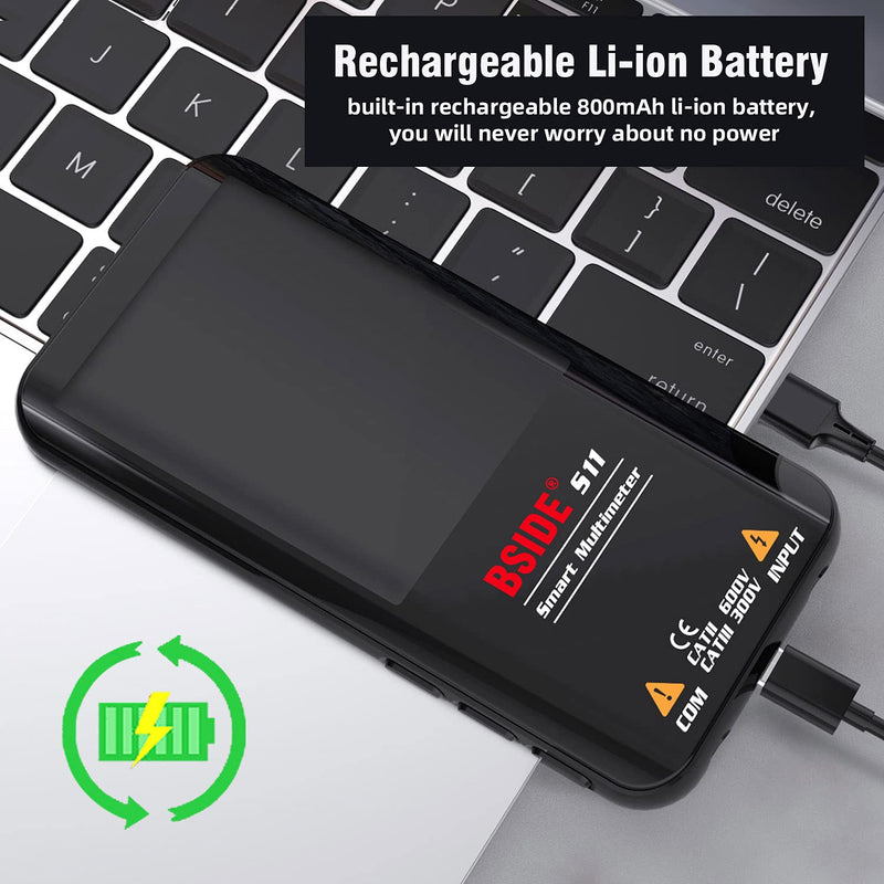[Australia - AusPower] - BSIDE Smart Digital Multimeter 9999 Counts Pocket Voltmeter, Rechargeable with 3 Results Display, Capacitance Diode Duty Cycle Resistance Hz V-Alert Voltage Tester S11 Rechargeable 