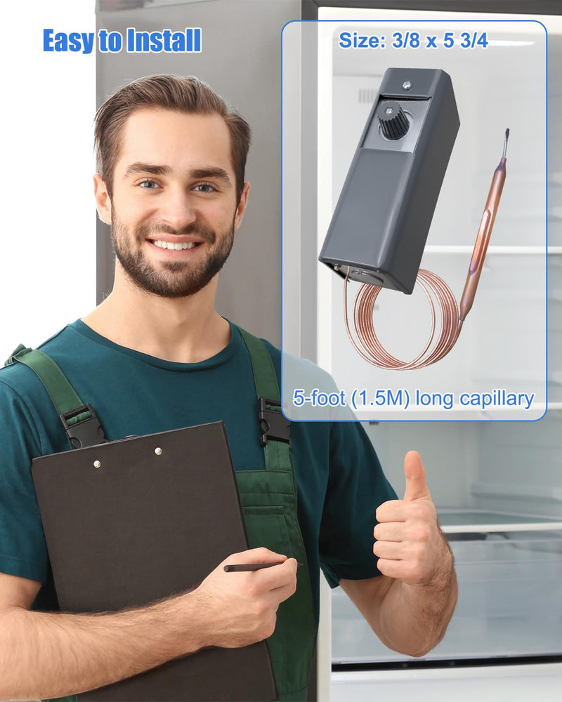 [Australia - AusPower] - Replace W1609-101 Refrigeration Temperature Control from -30 Degrees F to 90 Degrees F, Remote Bulb Refrigeration Thermostat Temperature Controller 5 Ft Capillary 