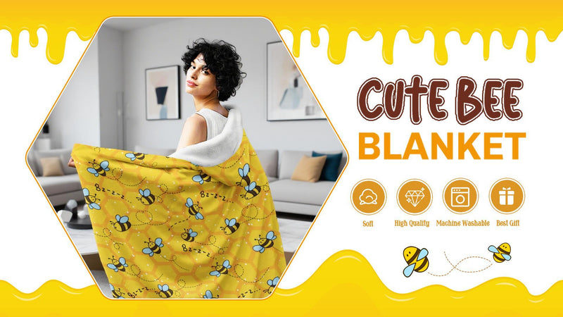 Honeycomb Cute Bee Yellow Hooded Blankets for Couch Sofa Throw Bees Wearable Blanket Super Soft Lightweight Warm Gift for Kids Women - 50"x60" for Teens Honeycomb Cute Bee Yellow