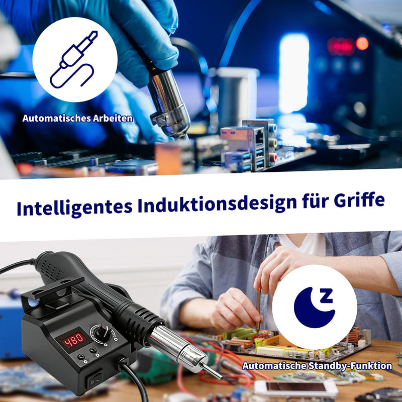 8858 Hot Air Soldering Station, Desoldering Station 700 W with LED Digital Display 100-480°C, Hot Air Soldering Station with 3 Hot Air Blow Dryer Mouthpieces, SMD Soldering and Desoldering | mit LED Digital Anzeig 100-480°C | 3 Heißluftföhn-Mundstücke ...