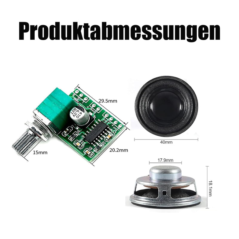 2 x PAM8403 Digital Audio Verstärkerplatine Modul, DC 5V Audio-Verstärker | mit 2 Stück 1.5" 4Ohm 3W Loudspeaker Audio-Lautsprecher Mini Lautsprecher, Potentiometer für DIY Lautsprecher und Kopfhörer
