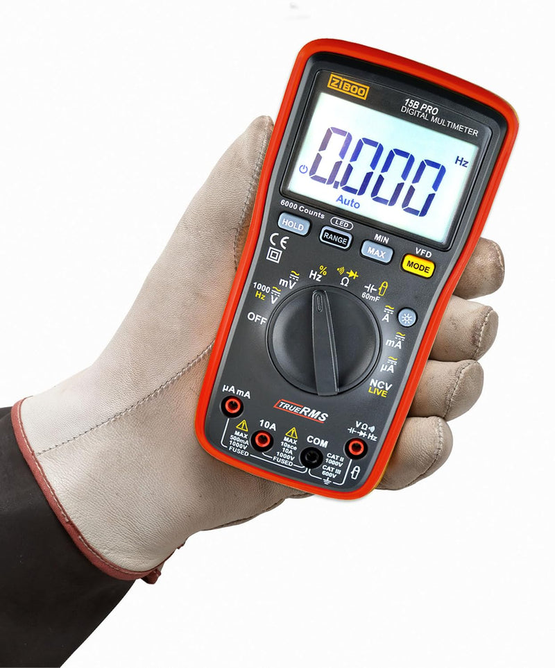 [Australia - AusPower] - ZIBOO 15B PRO True RMS Digital Multimeter,for Electrical Applications, Measures AC/DC Voltage and Current Measurements up to 1000V and 10A,Compatible with FLUKE(Optional AC Pliers) 