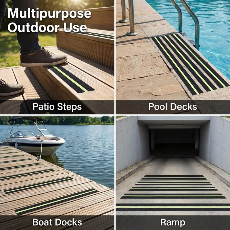 Anti Slip Tape 2" x 33',with Glow-in-the-Dark Strip, Heavy Duty Grip Tape Non Skid Traction Tape for Stairs Outdoor Steps Ramps Decks, Waterproof Tape for Indoor Bathroom Kitchen Garage Safety 2" x 33ft Glow Strip