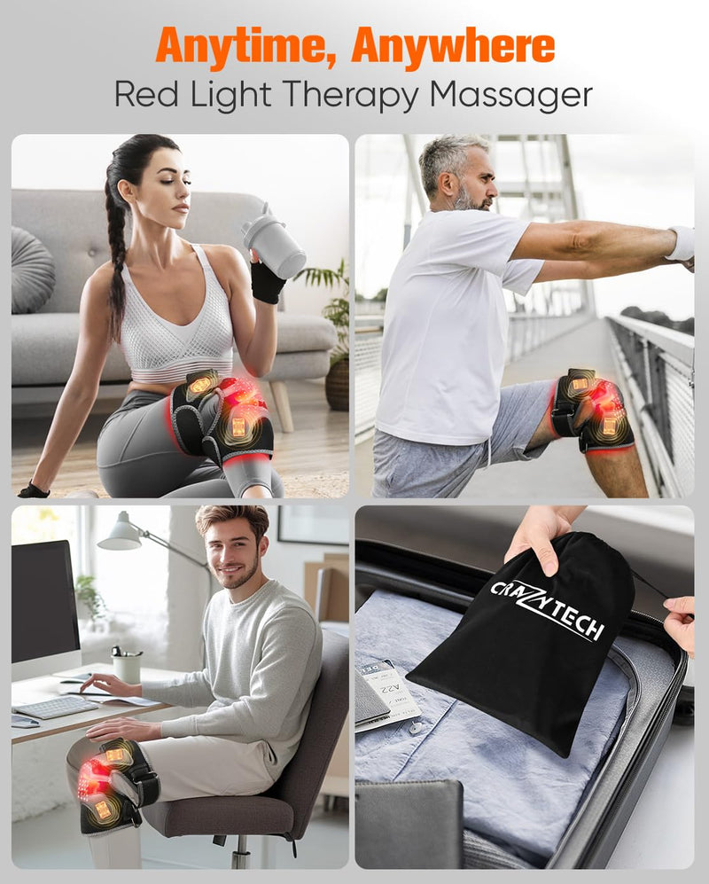 CRAZYTECH 3D Red Light Therapy for Knee, FSA Eligible HSA 5000mAh Cordless Knee Massager with 4 Vibration Areas, Infrared Heating Pad Wrap Device for Knee Elbow Shoulder, 660nm 850nm 2.0 Knee Brace