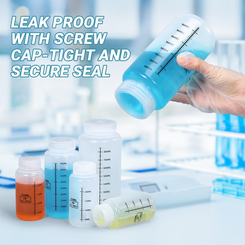[Australia - AusPower] - 8oz/250ml Wide Mouth Plastic Bottles with Airtight Lids, Graduated Food Grade Leak Proof PP Containers Jars for Water Sample Lab Reagent Liquid Medicine Storage (Transparent, 2 Pcs) Transparent 8.4oz 