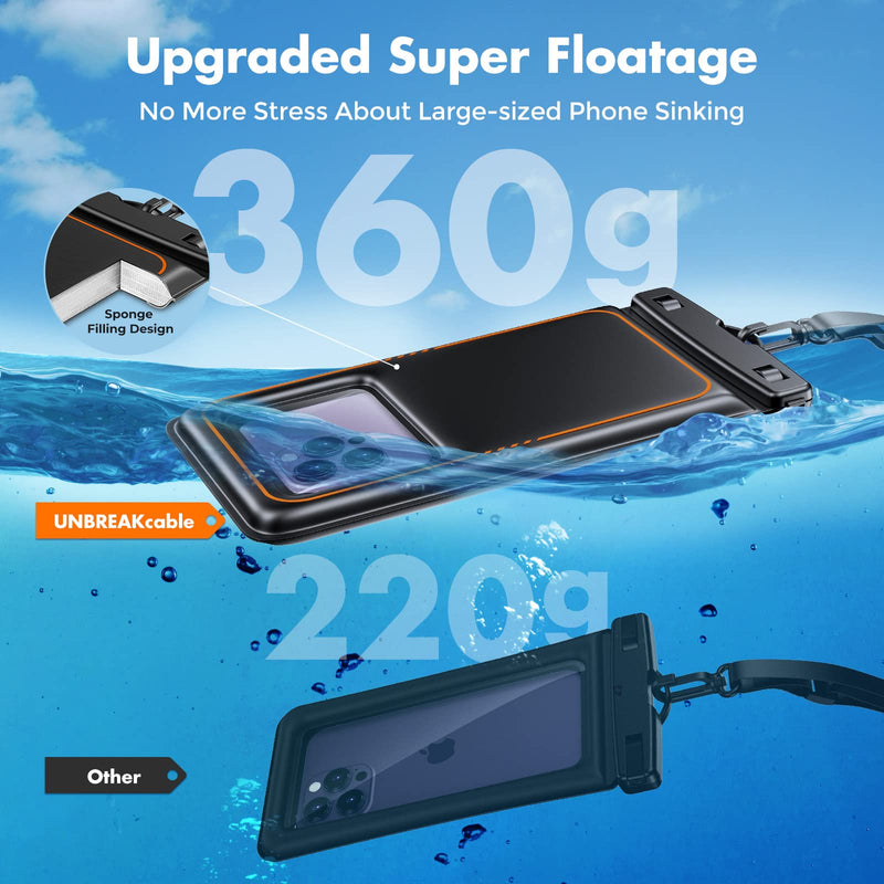 [Australia - AusPower] - UNBREAKcable Waterproof Phone Pouch 2 Pack - IPX8 Floating Waterproof Phone Case Dry Bag for iPhone 15 14 Pro 13 13 Pro Max 12 11 XR XS SE 2022/2020, Samsung S24 S23 S22 S21 FE, Up to 7.0 inch- Black 