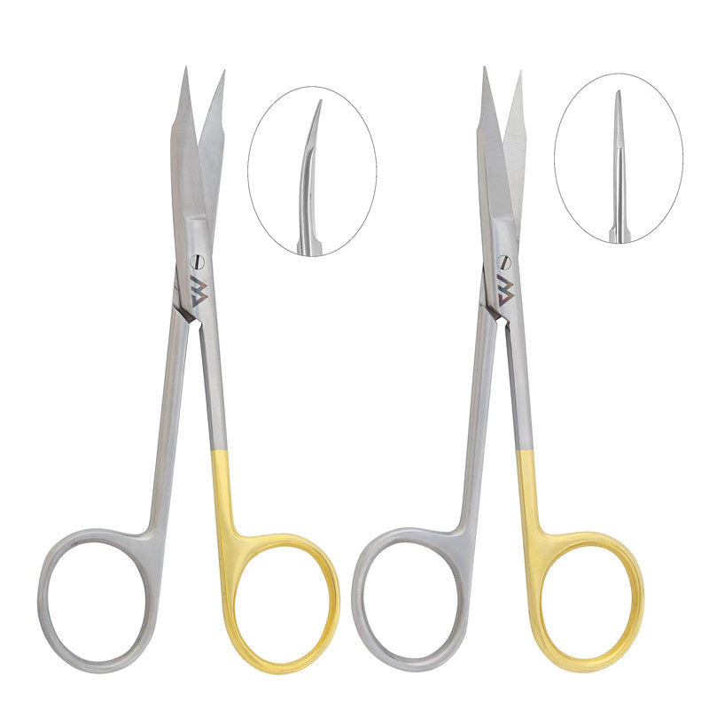 [Australia - AusPower] - Goldman Fox Scissors Suture Straight and Curved Scissors 13 cm Surgical Scissors Set of Two (Super Cut Serrated Blade) for Cutting Gingival Tissues | Premium Quality Japanese Stainless Steel 