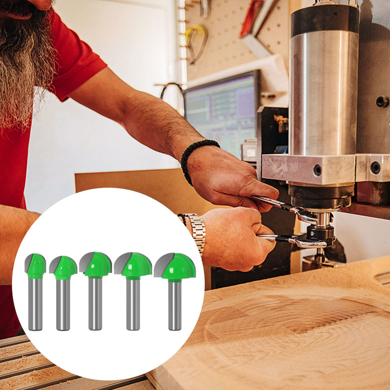 Shank Router, Hollow Chamfer Cutter, 6 mm, 5 Pieces, Round Nose Cove Core Box Milling Cutter, Woodworking Cutter, Carbide Woodworking Mill, Radius Cutter Ball Cutter, Green, 6 mm / 8 mm / 10 mm / 12 mm / 18 mm