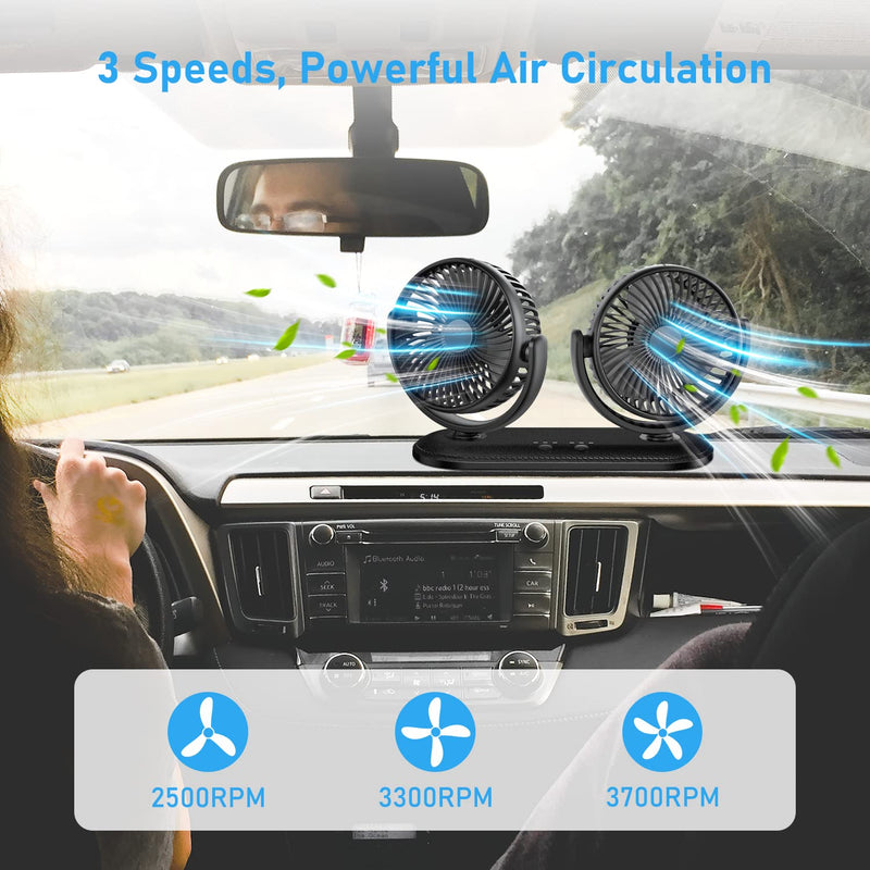 [Australia - AusPower] - TriPole Car Fan 12V / 24V Portable Auto Cooling Fan Dual Head Rotatable Vehicle Fan 3 Speeds Strong Wind Air Circulation Fan for Car Dashboard Electric Fan for Truck SUV Sedan RV Van Boat Golf Cart 