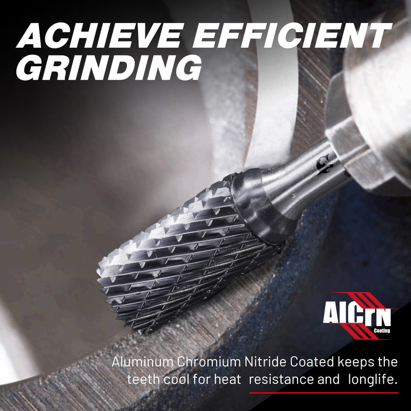 [Australia - AusPower] - EZARC AlCrN Carbide Rotary Burr Bit (Pro), SB-5 Double Cut Carbide Burr 1/4" Shank Die Grinder Cutting Burrs Bit for Hard Metal Working, 1-Pack 