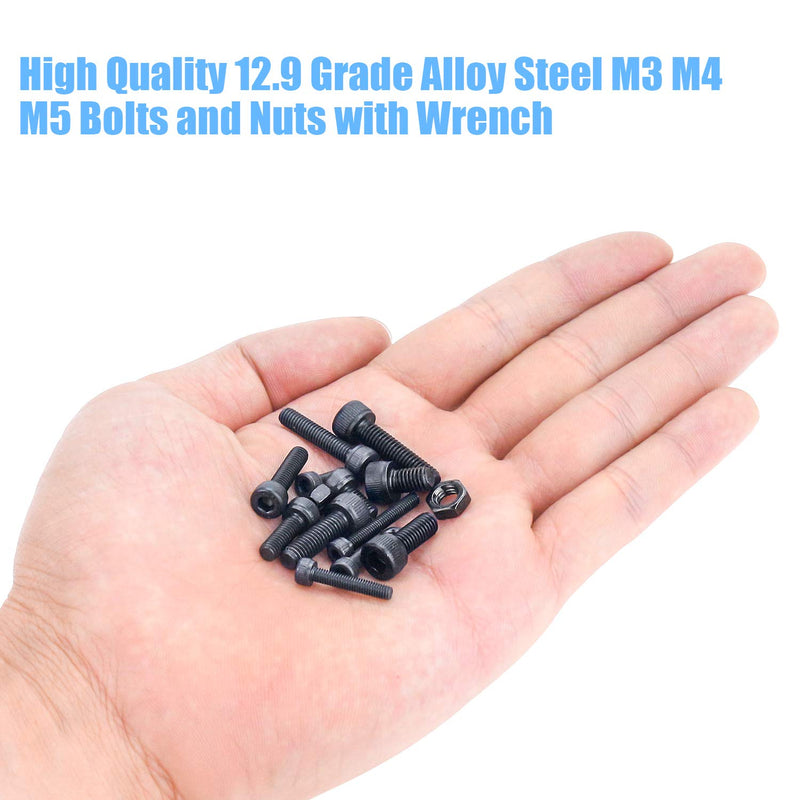 [Australia - AusPower] - DYWISHKEY 500 Pieces M3 M4 M5, 12.9 Grade Alloy Steel Hex Socket Head Cap Bolts Nuts Assortment Kit with Hex Wrenches 