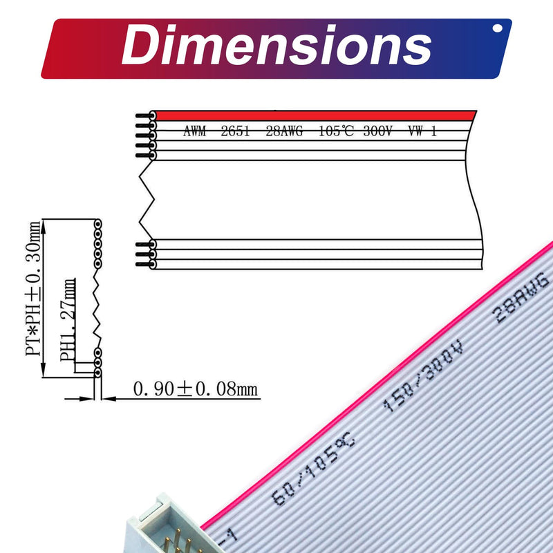 [Australia - AusPower] - Keszoox 2.54mm IDC Flat Ribbon Cable with FC 6/8/10/14/16/20/26/30/34/40P Dual Row IDC IDE Connector Socket, FC 8-Pin Male to Female IDE Extension Cable 50cm 3PCS (FM8-50cm-3Pcs) FC-8P 