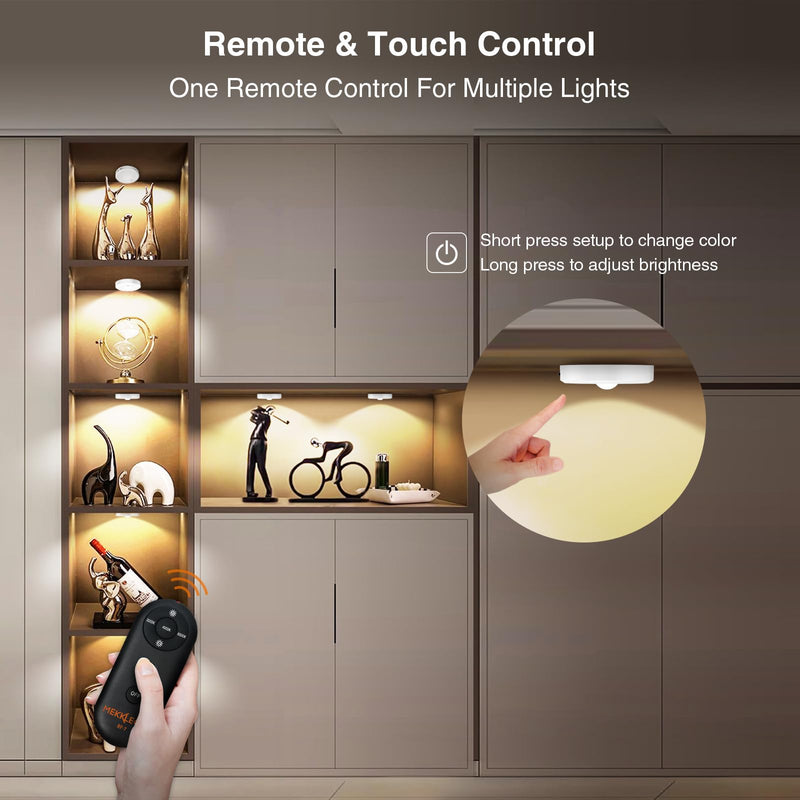 [Australia - AusPower] - Puck Lights with Remote Control Rechargeable,Wireless Under Cabinet Lighting,2000mAh Battery Operated Tap Push Touch Lights,Stick On Lights for Counter,Shelf,Bookcase (White, 3 Pcs) 3 PACK White 