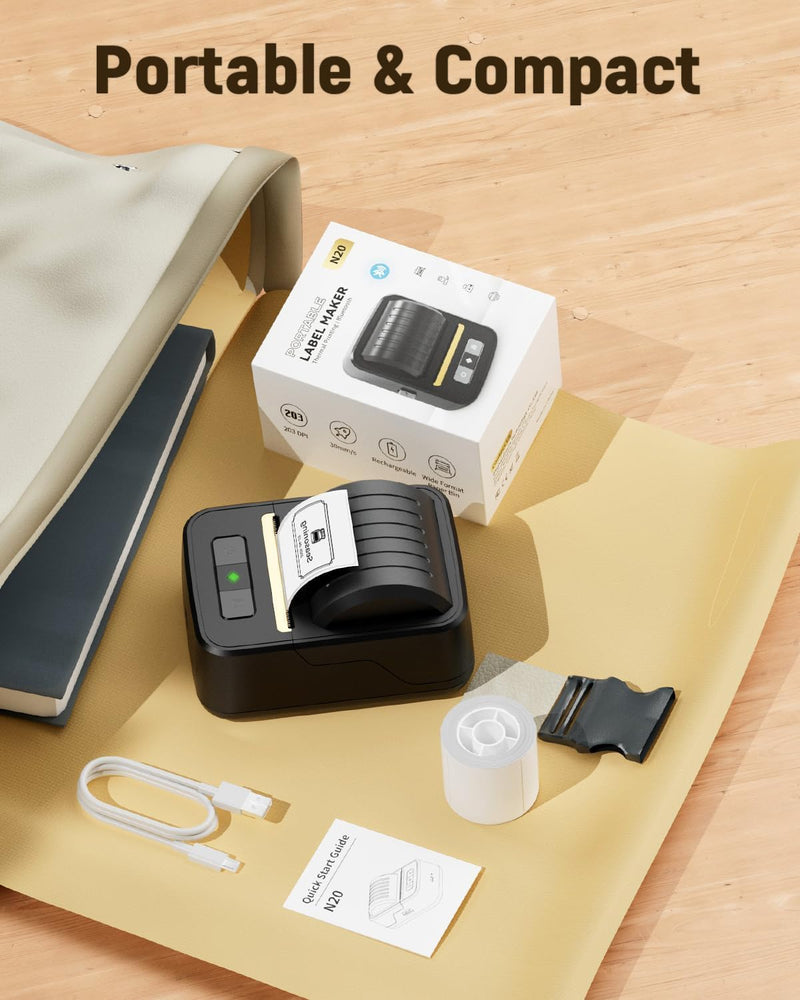 Label Maker Machine with Tape, Bluetooth Thermal Label Printer for Small Business, Address, Barcode, Logo, Clothing, Label Makers for Office Home School