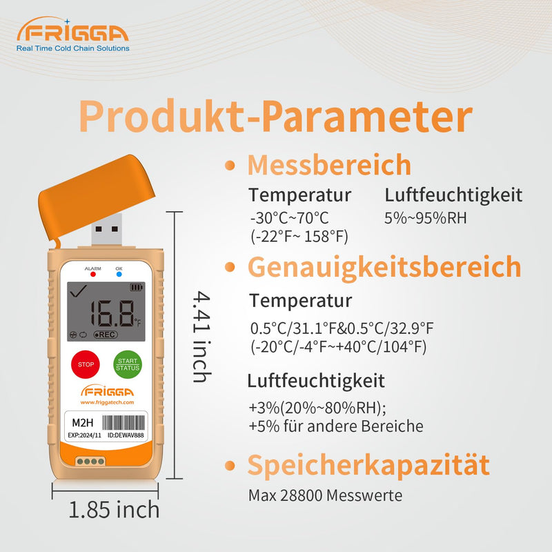 Frigga M2H 1 Pack Reusable Temperature Humidity Data Logger USB Digital Temperature Recorder 28800 Points High Accuracy Thermometer Logger PDF CSV Report 1 pack.