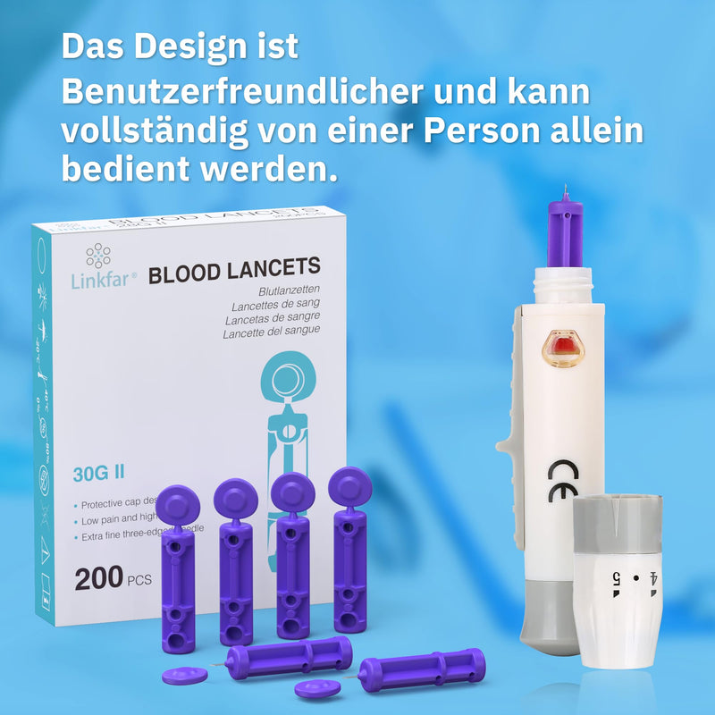 LINKFAR Lancets 30G Sterile Pack of 200 | Disposable blood lancets for blood glucose monitor and diabetes test, compatible with common lancing aids 30G 200Pcs