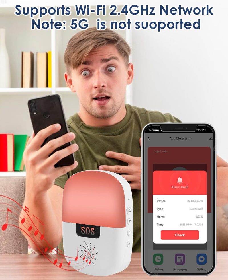 [Australia - AusPower] - Caregiver Pager Wireless Call Button Smart WiFi Nurse Emergency Alert System 330 Feet Life Alert Button for Elderly/Patient/Disabled/Home(2.4GHz Wi-Fi Only) 1 receiver + 2 SOS button 