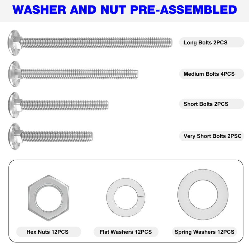[Australia - AusPower] - Wheelbarrow Carriage Bolts and Nuts Kit for 304 Stainless Nuts and Bolts, 4", 3", 2-1/2" and 1" Wheelbarrow Parts, Wheel Barrow Handles - 12 Pack 