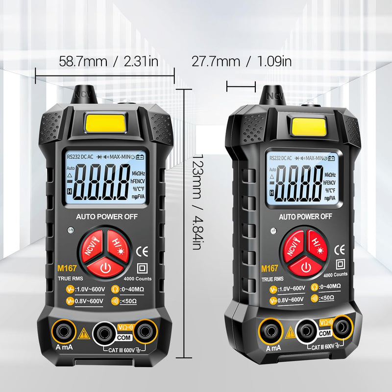 [Australia - AusPower] - Digital Multimeter 4000 Counts TRMS,Volt Meter Fast Measures AC/DC Voltage Current,Resistance,Continuity NCV Voltage Tester for Automotive Electrical Diagnostics&Electric Tools(AAA Battery Include) 