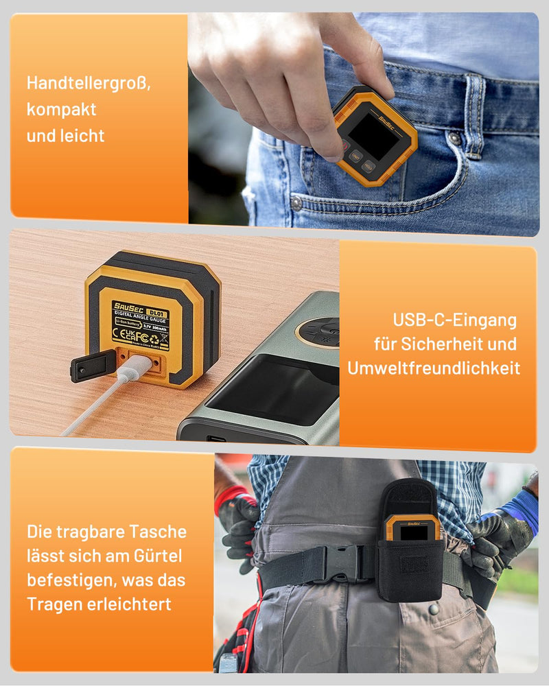 [Australia - AusPower] - SAVSEC Rechargeable Digital Protractor, Angle Finder with Magnetic Back & Base, LCD Inclinometer with 4 Measuring Units, Woodworking Tool for Construction, Carpentry, Mechanics IP54 