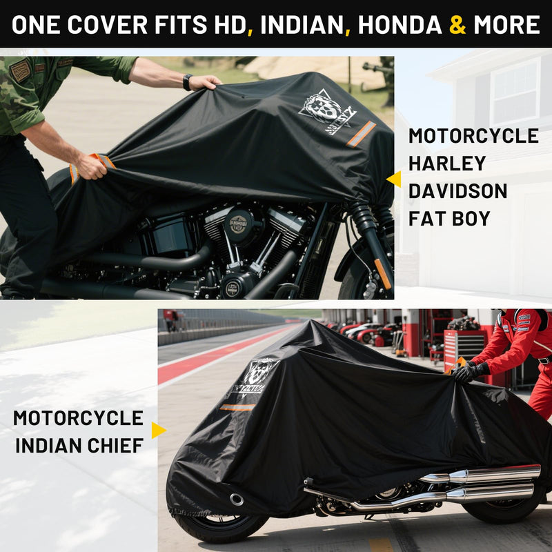XYZCTEM Motorcycle Cover Waterproof Outdoor All Season Protection Motorcycle Storage Night Reflective Handles with Lock-Holes Storage Bag Fits up to 97" Motorcycle Vehicle Covers, Black 97"