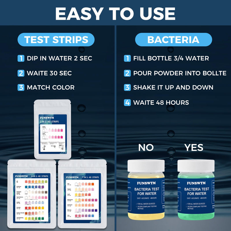 [Australia - AusPower] - Home Water Testing Kits for Drinking Water: 18 in 1 200 Strips + 5 Bacteria Tests Kit- Well Tap Home Water Test Strips for Lead Bacteria Fluoride Hardness Iron pH and More 200WT5BT 