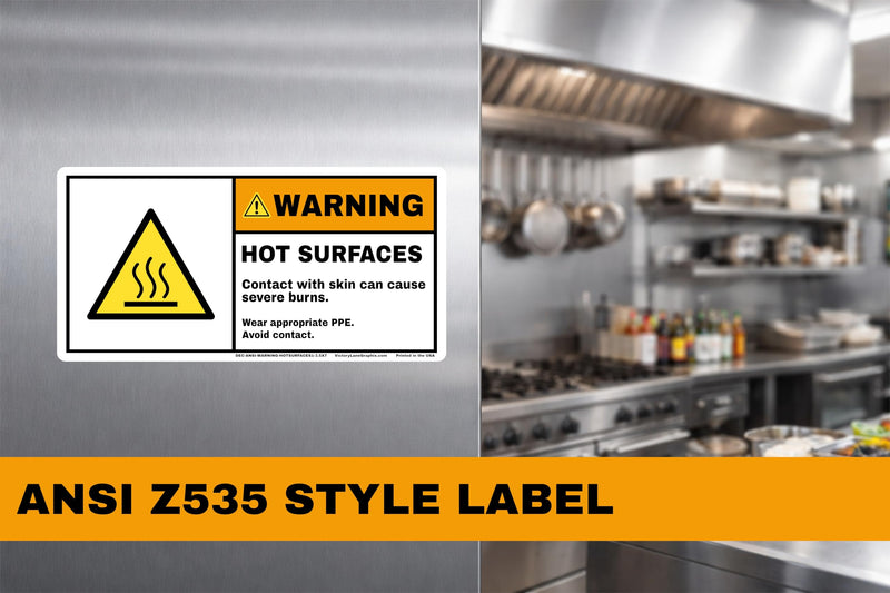 Hot Surface Warning Labels – ANSI Z535 Style WARNING Decals, 3.5” x 7” (Pack of 10) | Burn Hazard, PPE Required | Industrial Safety Stickers by Victory Lane Graphics