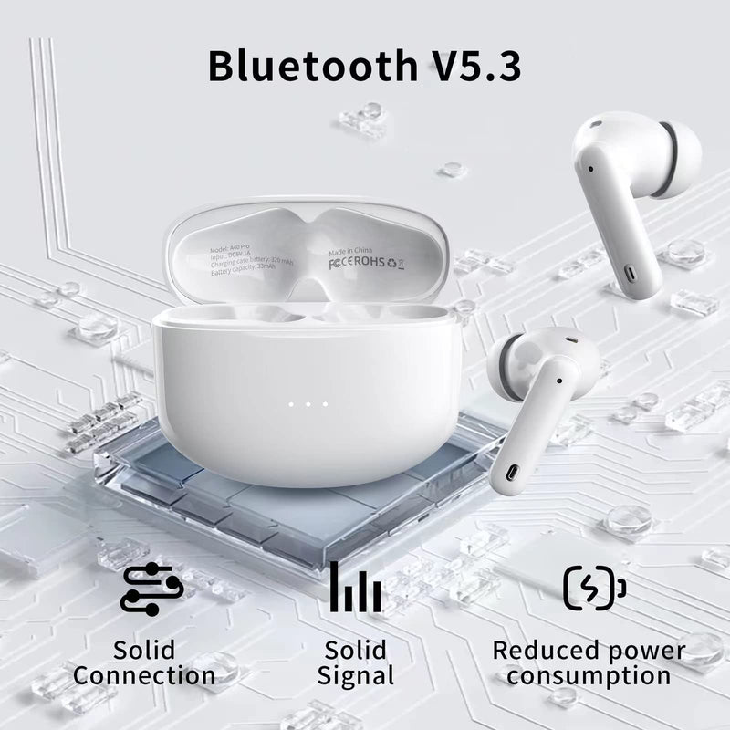 [Australia - AusPower] - A40 Pro Wireless Earbuds, 50Hrs Playtime Bluetooth Earbuds Built in Noise Cancellation Mic with Charging Case, Bluetooth Headphones with Stereo Sound, IPX7 Waterproof Ear Buds for iPhone 