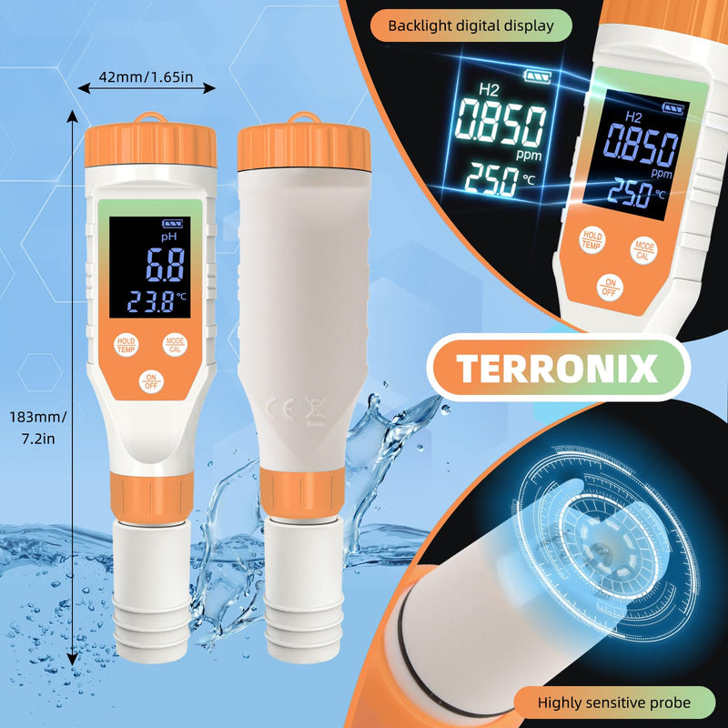 [Australia - AusPower] - 7-in-1 Hydrogen Water Tester, Digital pH TDS EC ORP Salt Temp Meter for Drinking Water, Filtered Water, Juice, Coffee, Hydrogen-Rich Water Bottle Tester 