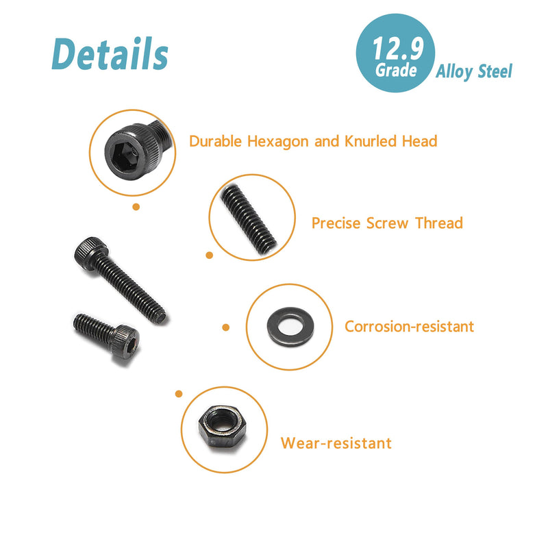 [Australia - AusPower] - 660 Pcs M2 Screw Assortment,M2*4mm/6mm/8mm/10mm/12mm/16mm,12.9 Grade Alloy Steel, Metric Hex Socket Head Cap Screws Nuts Washers Kit, Black Zinc Plated Anti Rust Upgrade 660Pcs M2 4mm-16mm 