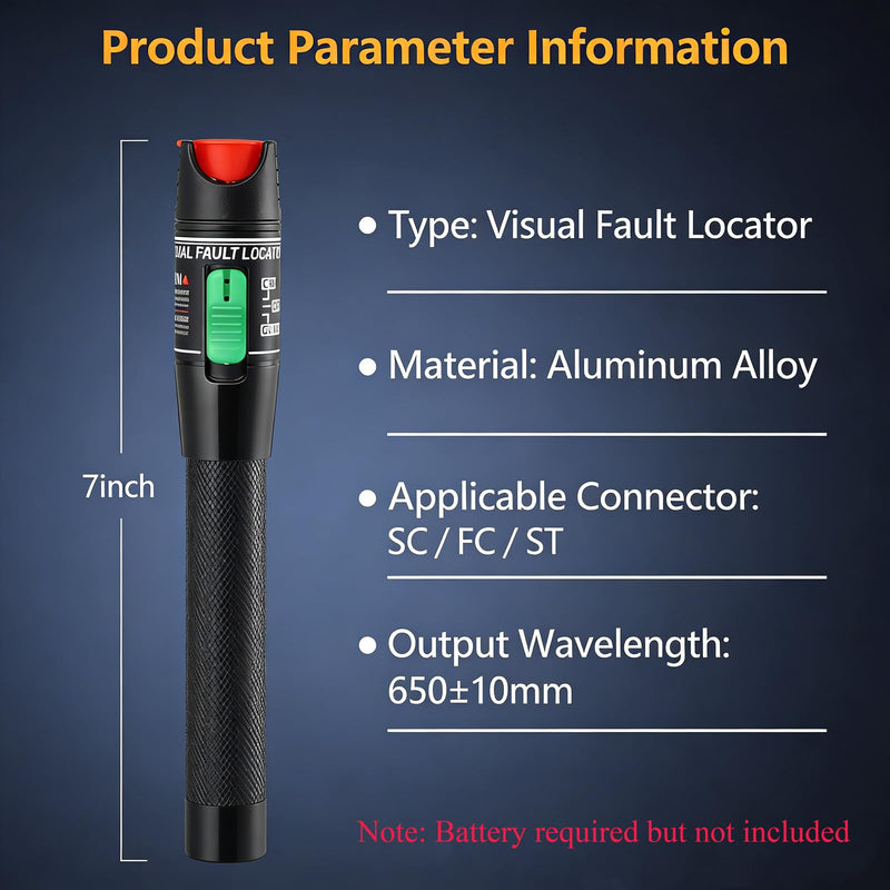 Visual Fault Locator 5KM Fiber Optic Tester Tool Kit VFL Light Pen for Network Cable for SC/FC/ST/LC Connectors (5MW) | Visual Fault Locator, Fiber Optic Tester, Portable Mini Red Fiber Optic Cable Tester